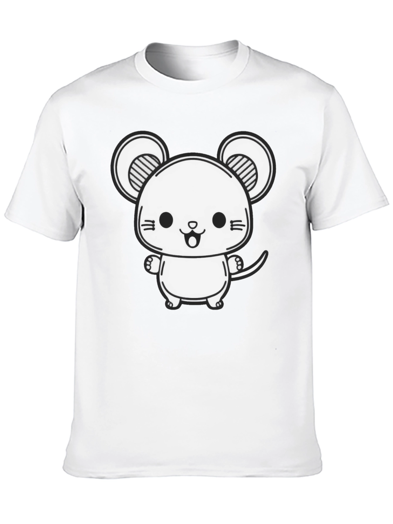 Cute Cartoon Mouse Graphic Tee - Black Cotton Blend