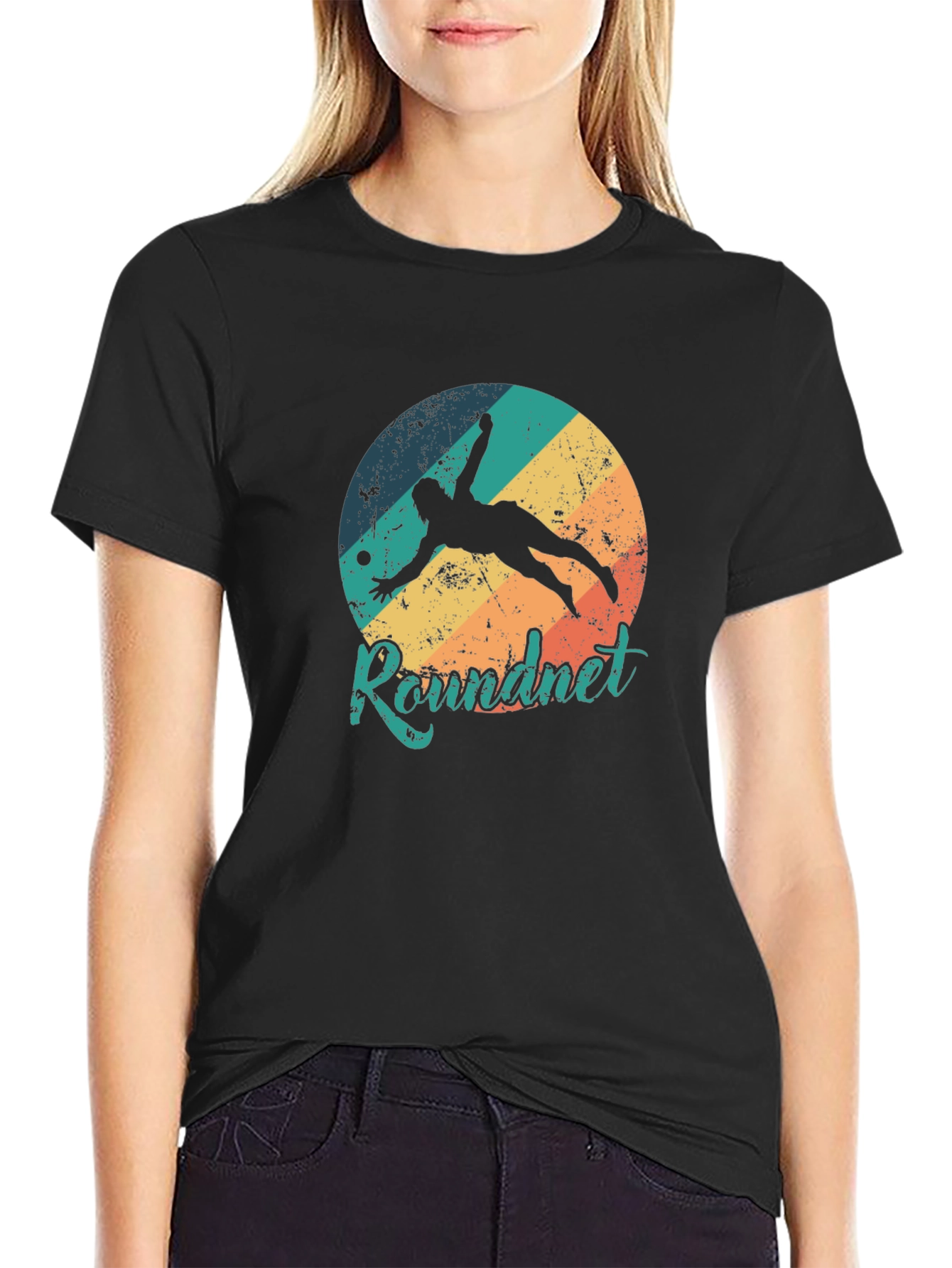 Roundnet Retro Style Black T-Shirt