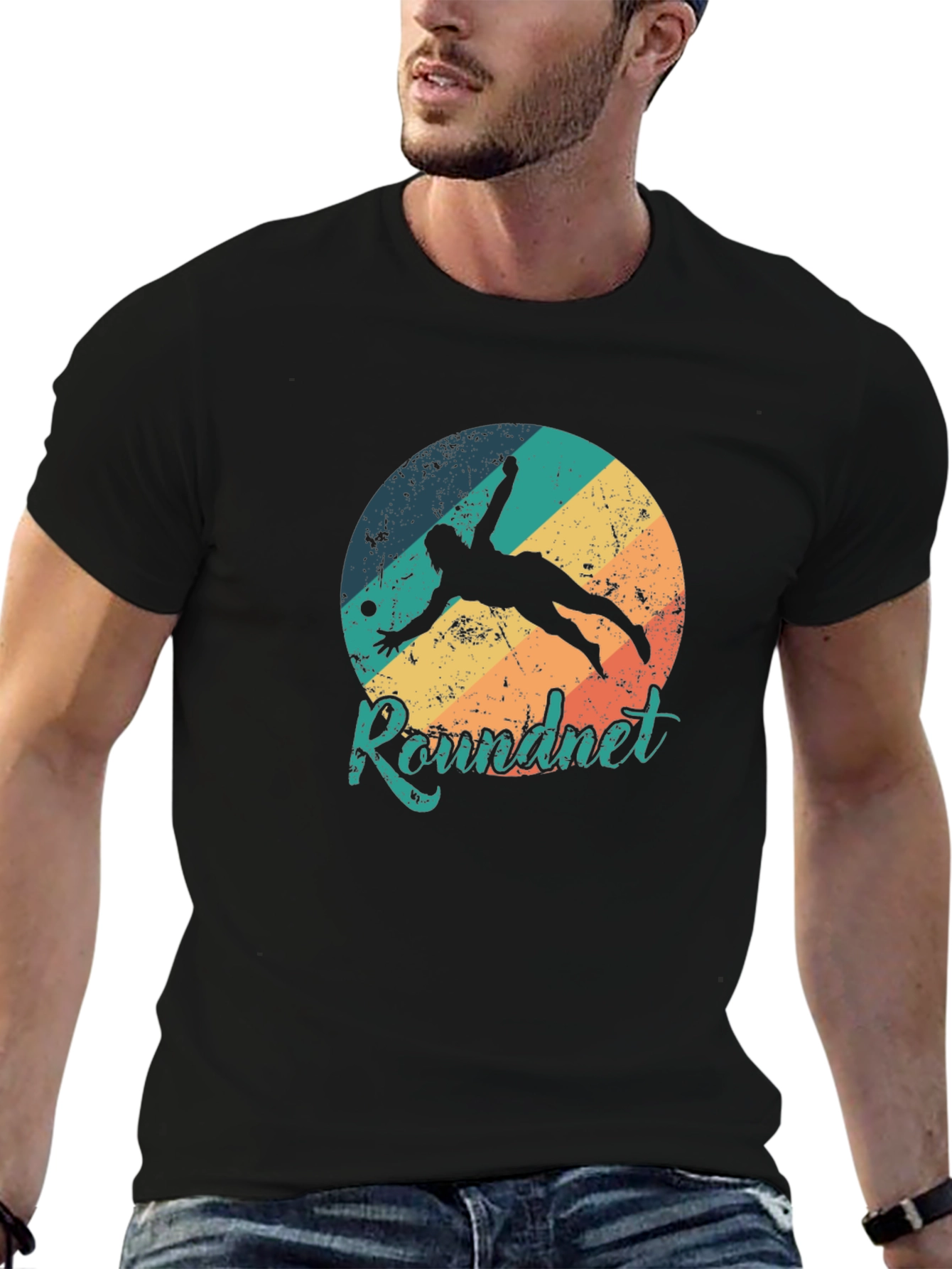 Roundnet Retro Style Black T-Shirt