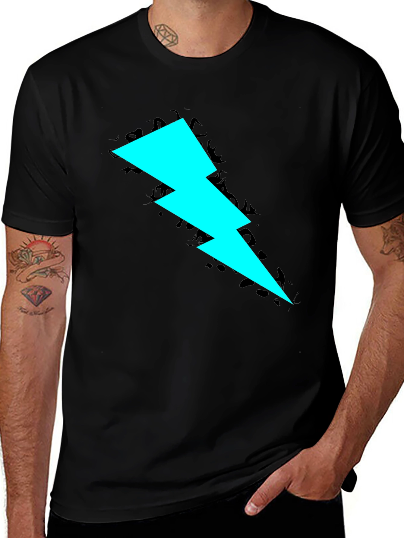 Bold Lightning Bolt Graphic Black Tee