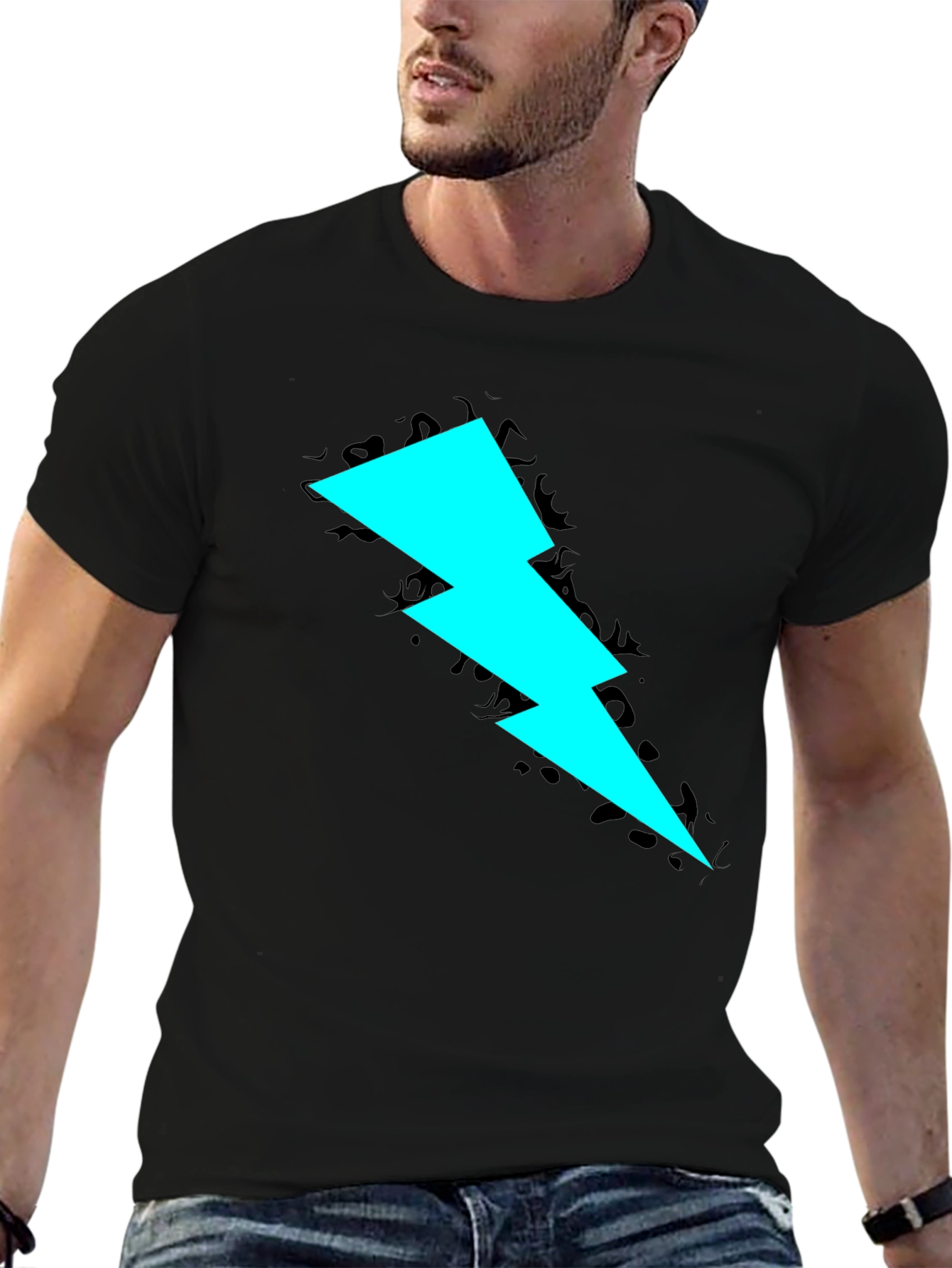 Bold Lightning Bolt Graphic Black Tee