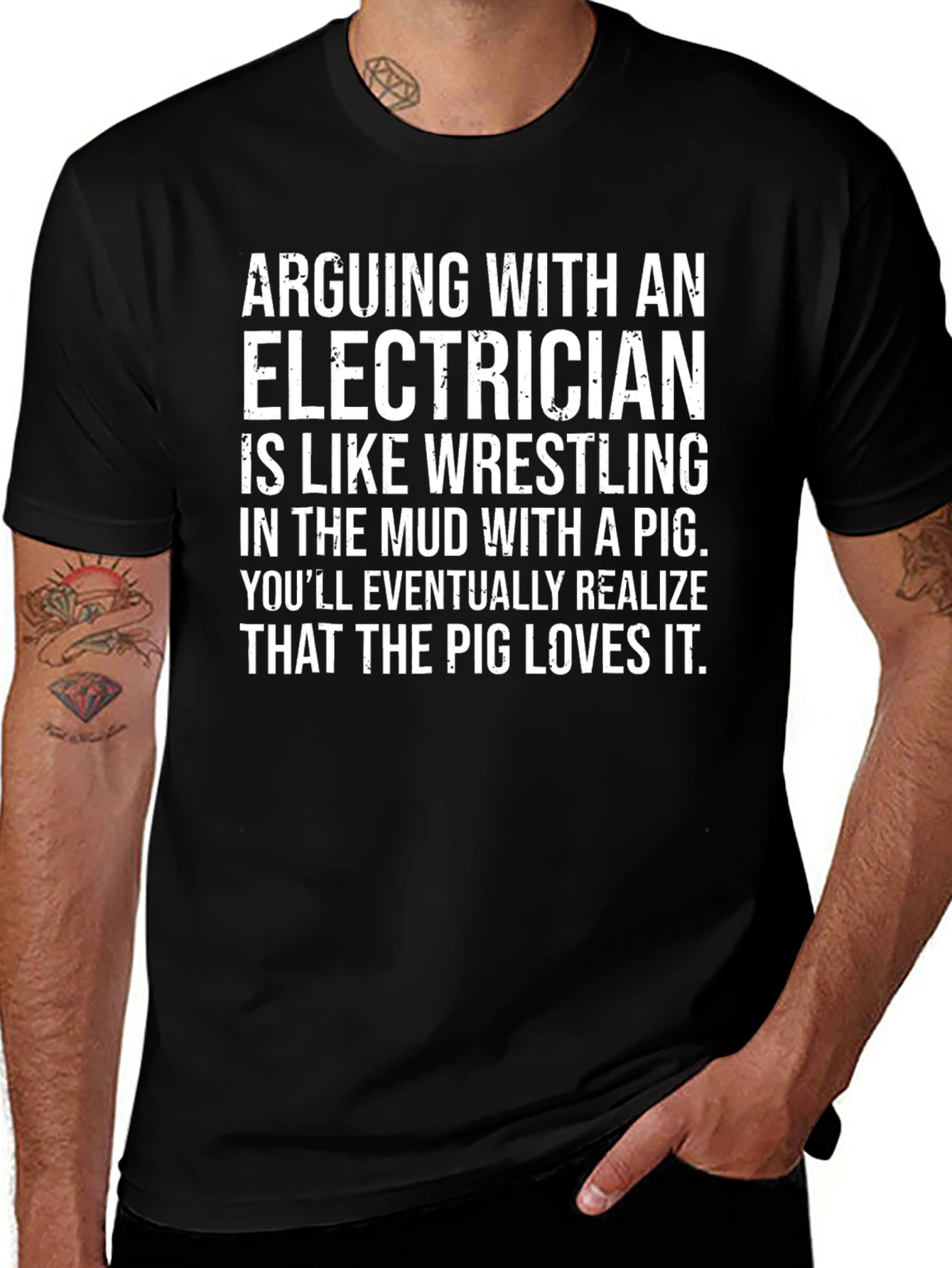 Electrician Humor Graphic Tee - Pig Wrestling