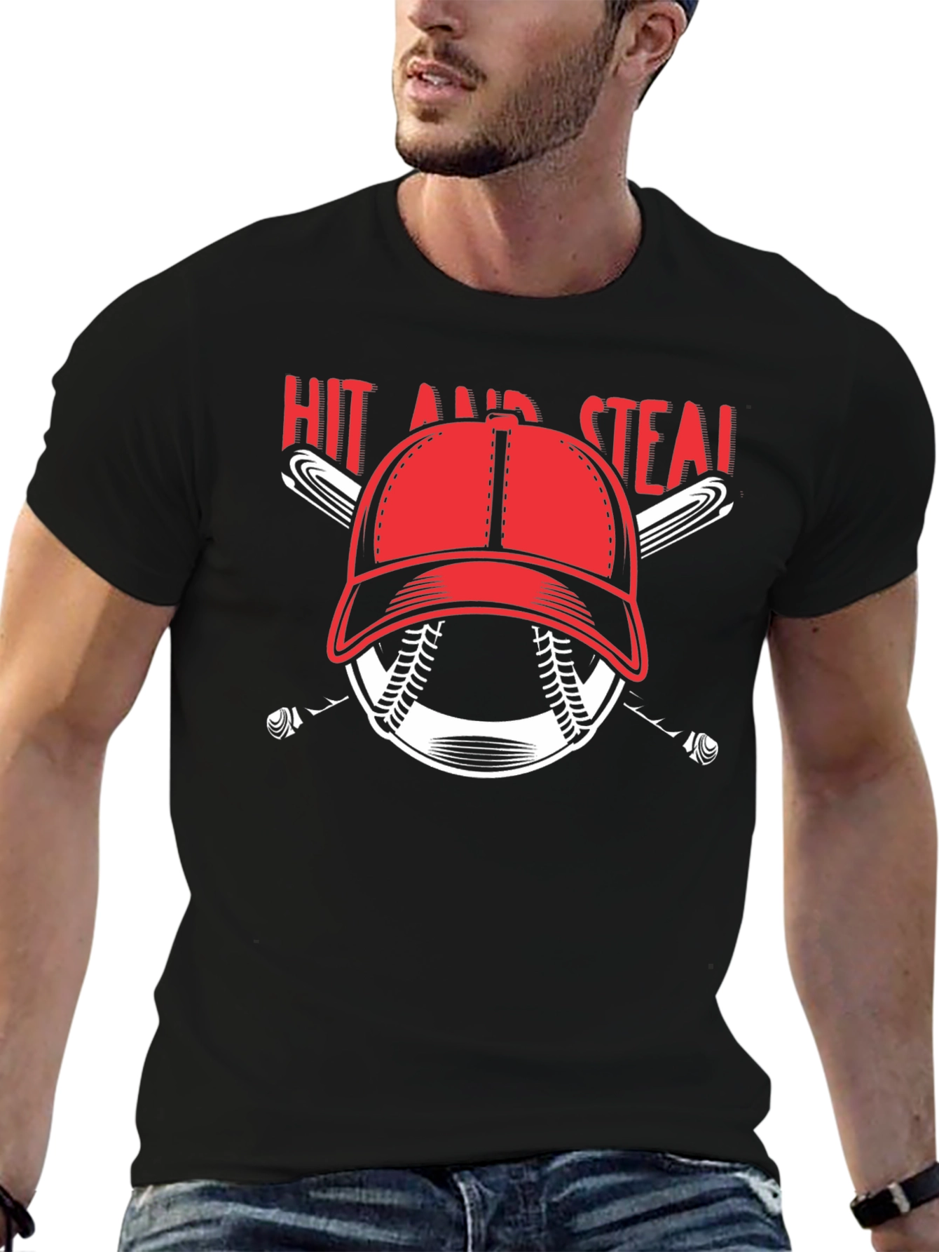 Hit and Steal Baseball Graphic T-Shirt