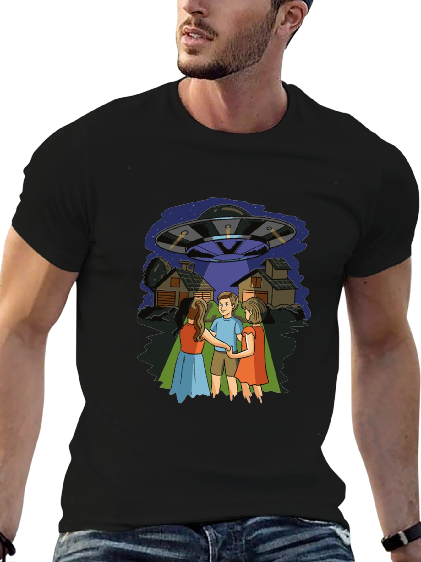 UFO Abduction Graphic Tee - Novelty Print