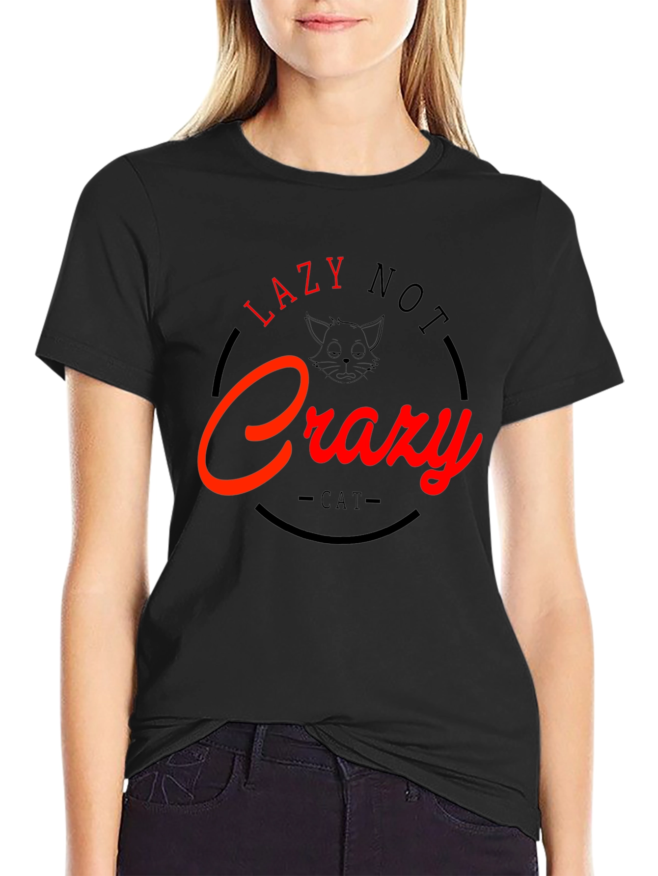 Lazy Not Crazy Cat Graphic T-Shirt