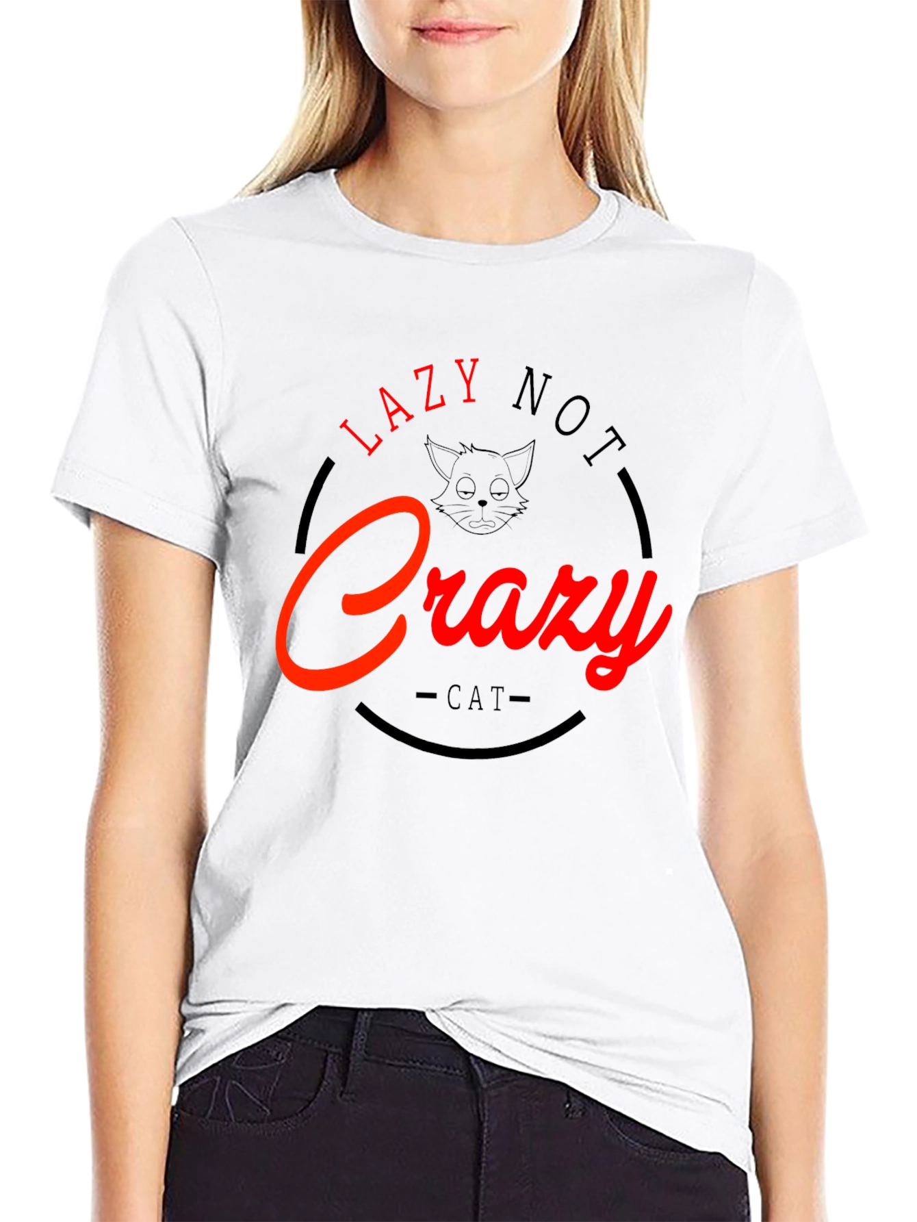 Lazy Not Crazy Cat Graphic T-Shirt