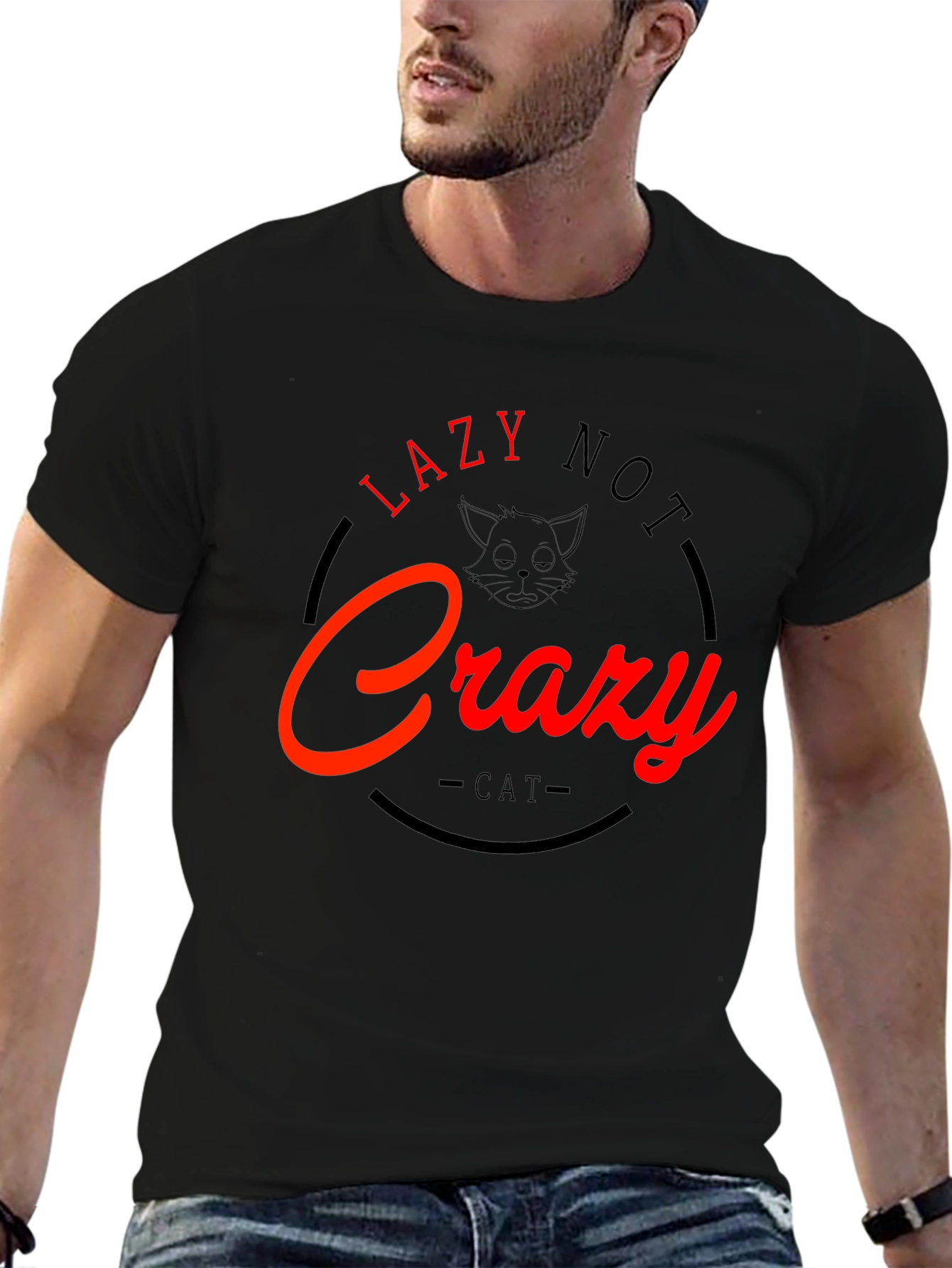 Lazy Not Crazy Cat Graphic T-Shirt