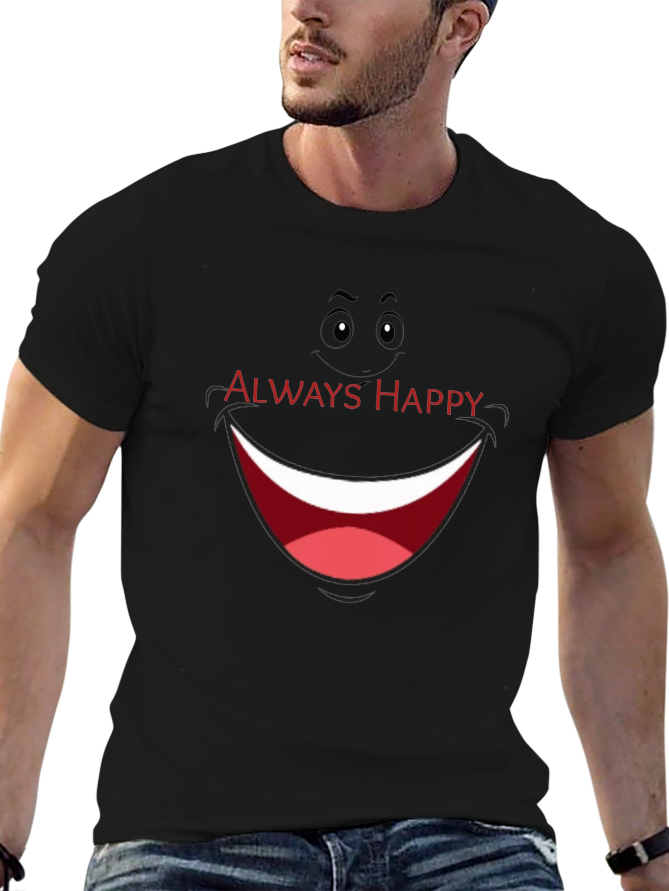 Always Happy Graphic T-Shirt - Black Smile Tee