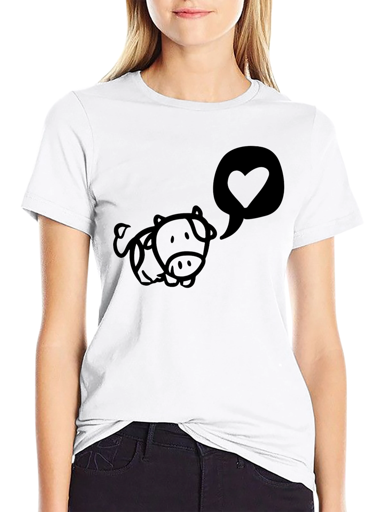 Cute Cow Love Heart Black T-Shirt