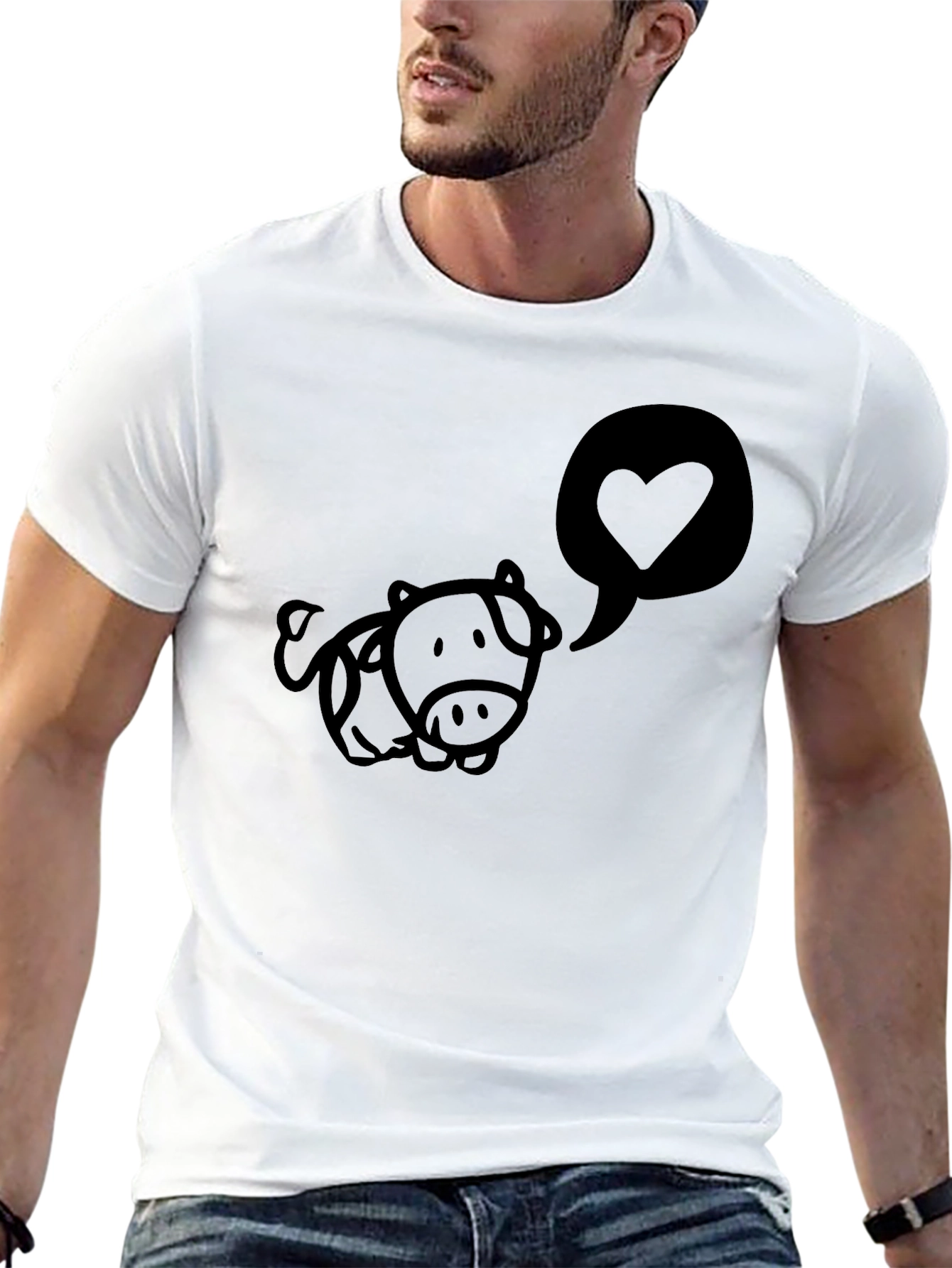 Cute Cow Love Heart Black T-Shirt