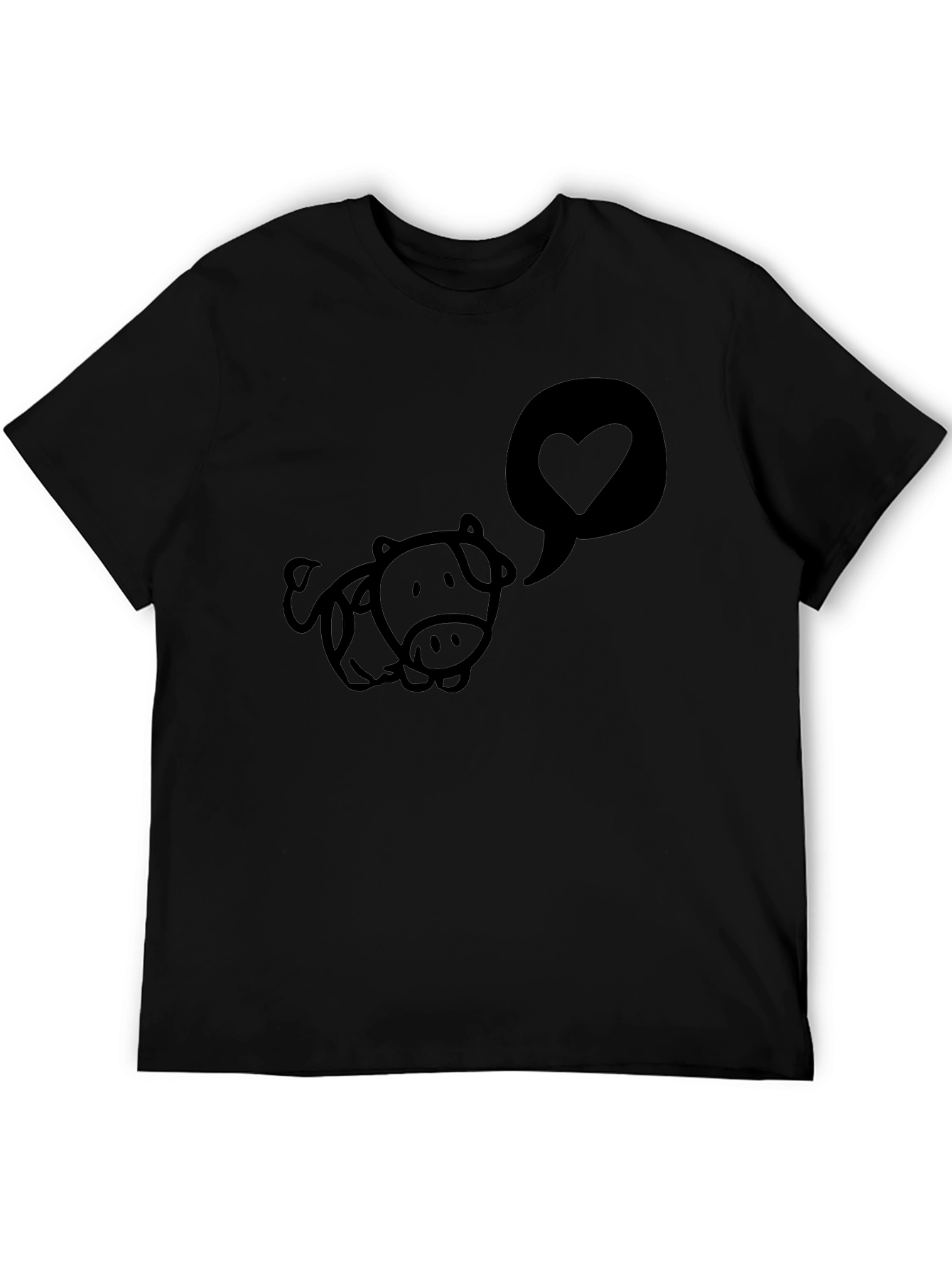 Cute Cow Love Heart Black T-Shirt