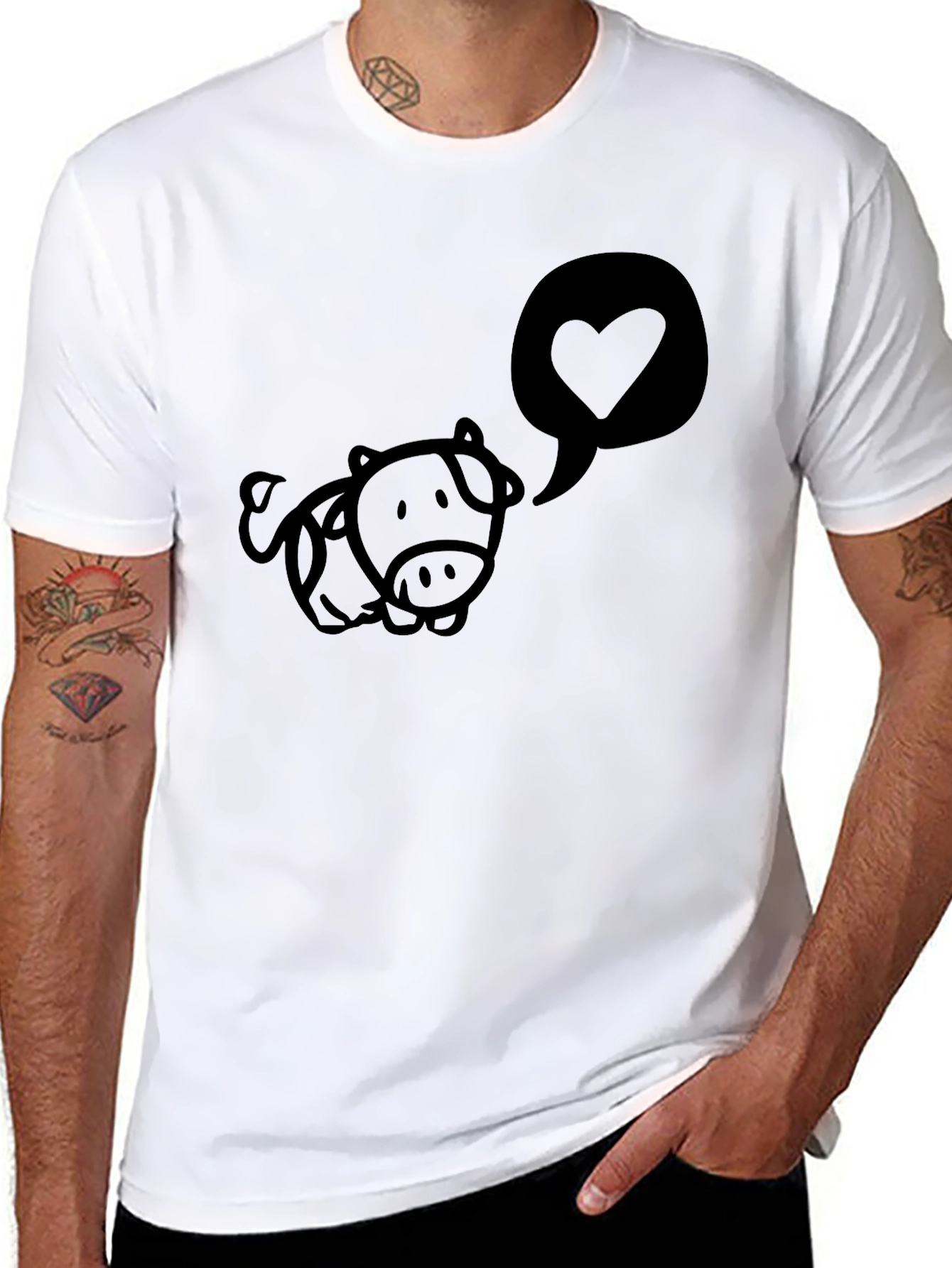 Cute Cow Love Heart Black T-Shirt