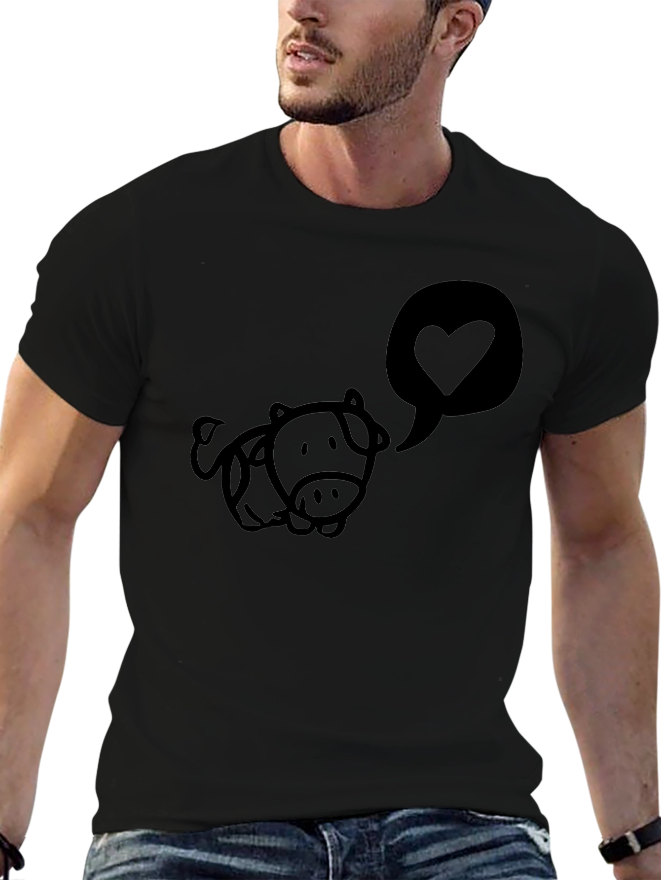 Cute Cow Love Heart Black T-Shirt
