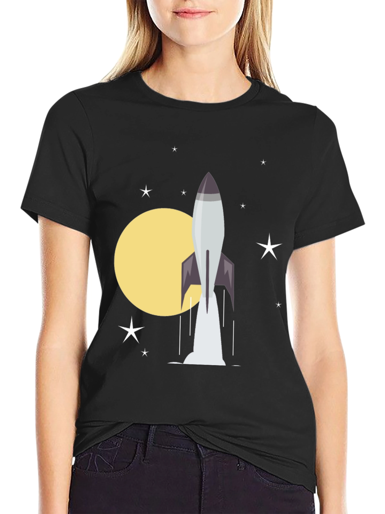 Rocket Launch Graphic Tee - Black Cotton T-Shirt