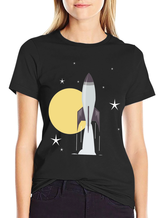 Rocket Launch Graphic Tee - Black Cotton T-Shirt