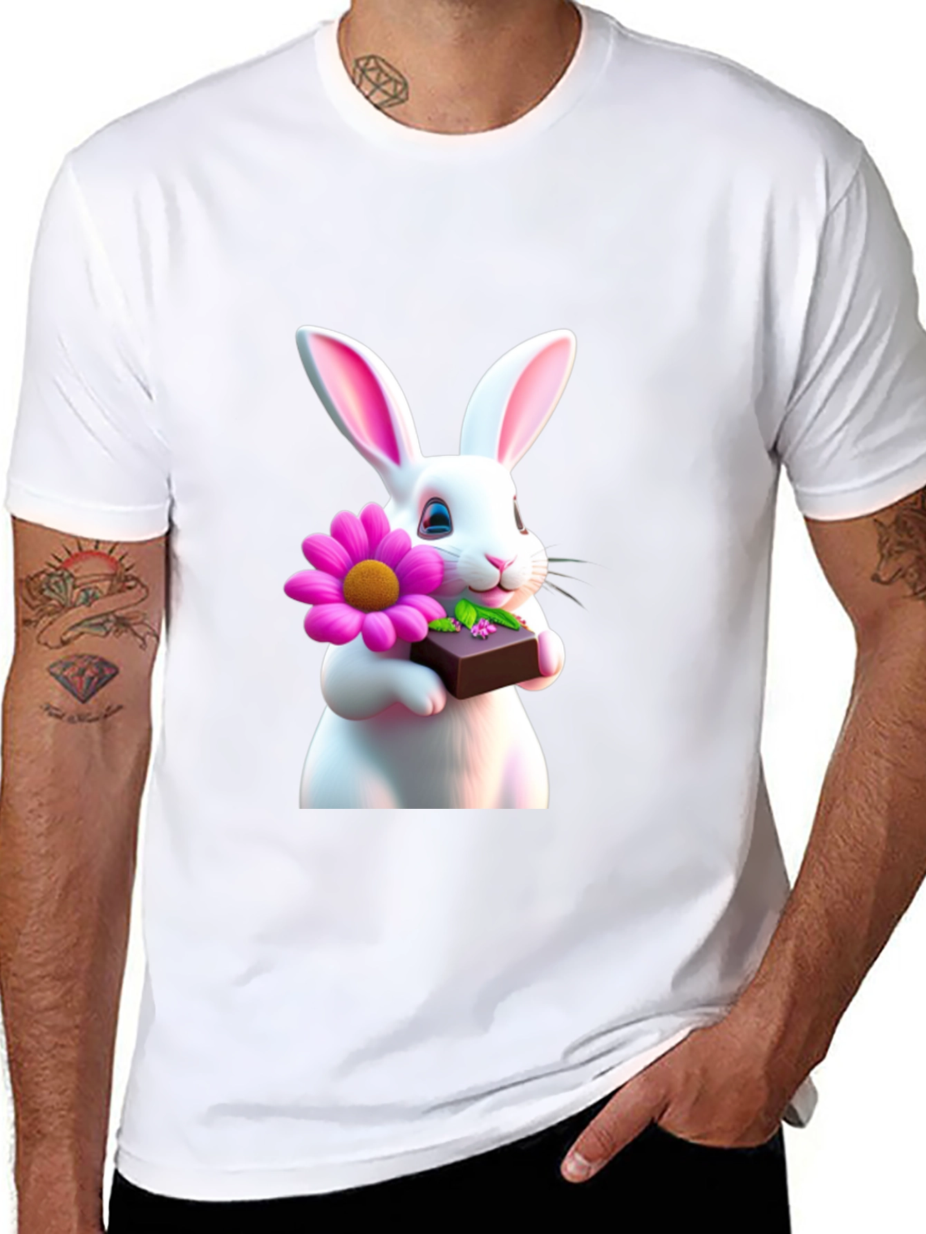 Bunny Flower & Chocolate T-Shirt - Easter Gift