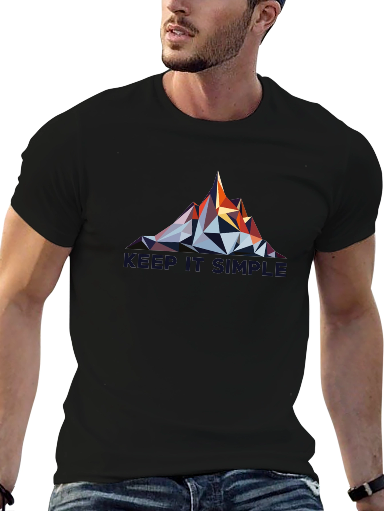 Geometric Mountain Design Black T-Shirt