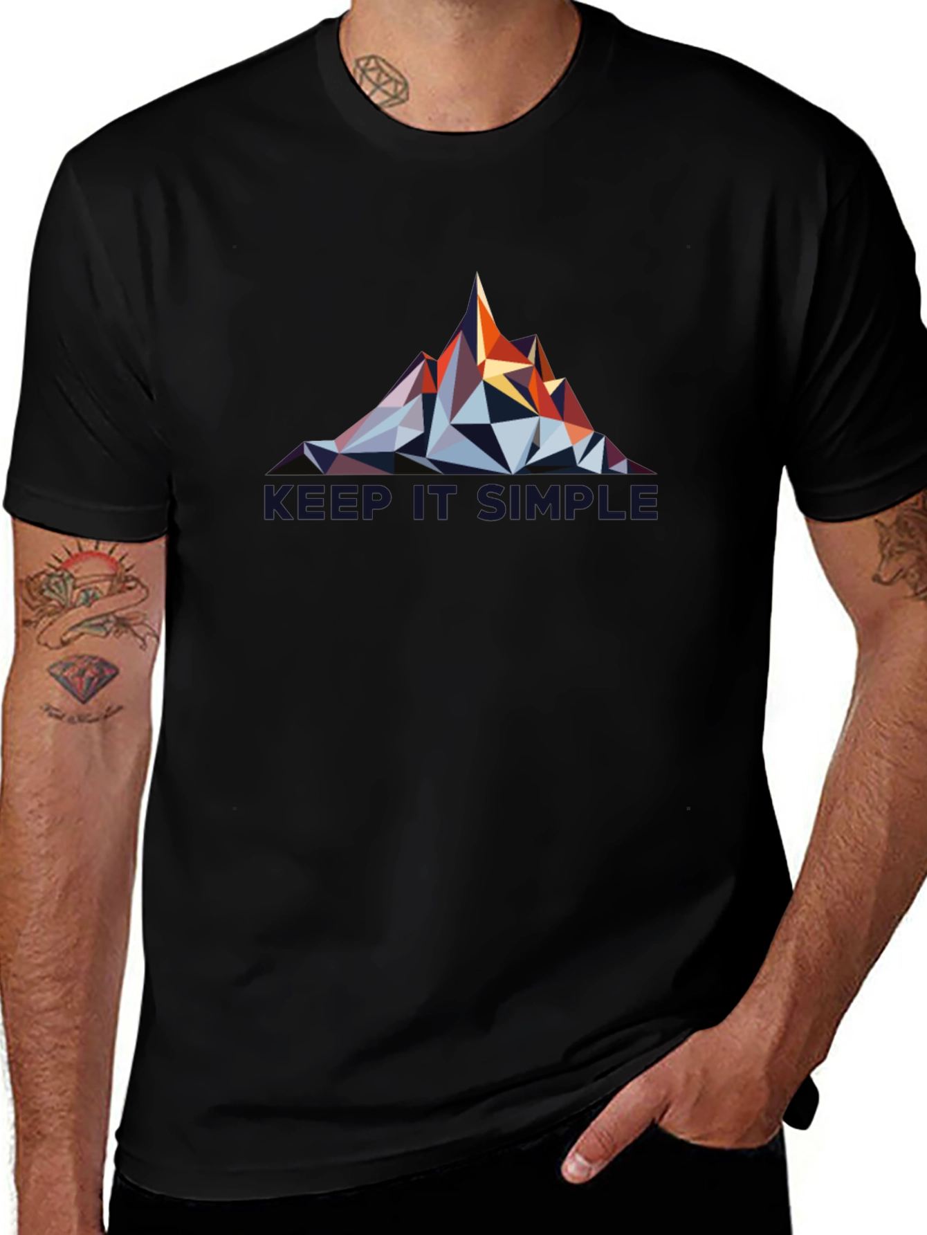 Geometric Mountain Design Black T-Shirt