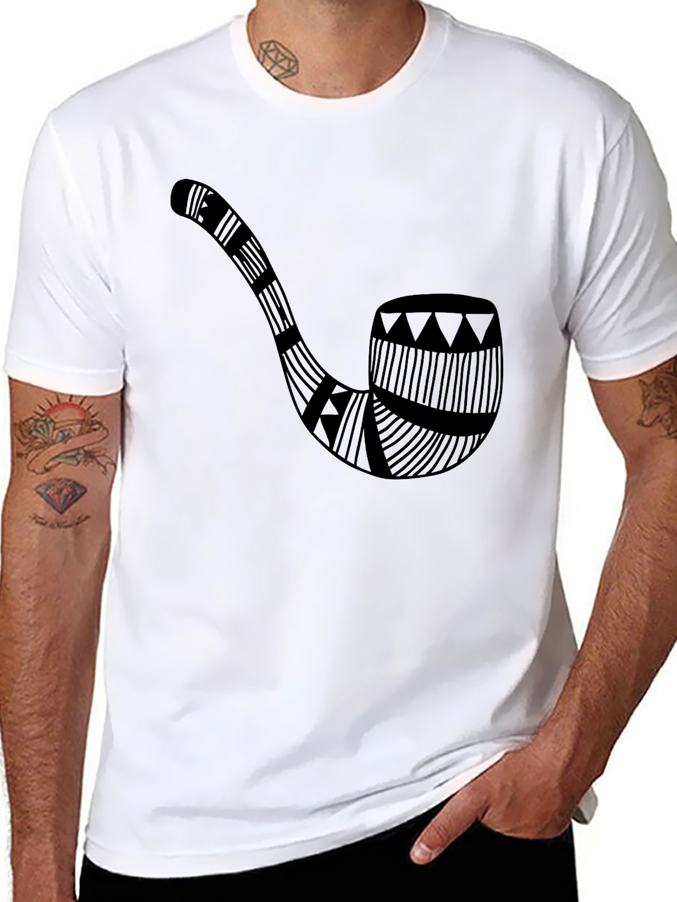Tribal Pipe Graphic Tee - Black Cotton Shirt