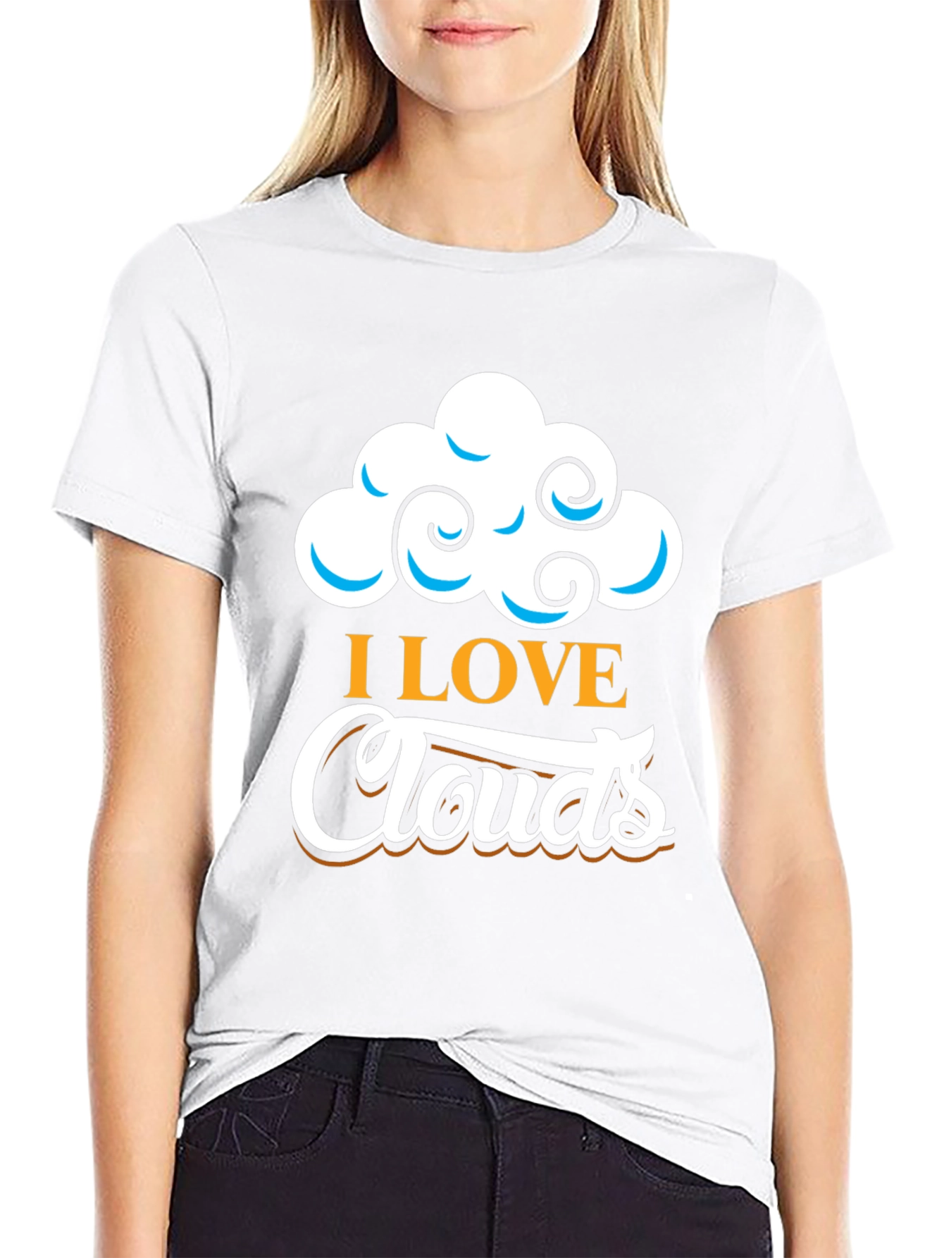 I Love Clouds Graphic T-Shirt - Black Cotton Blend
