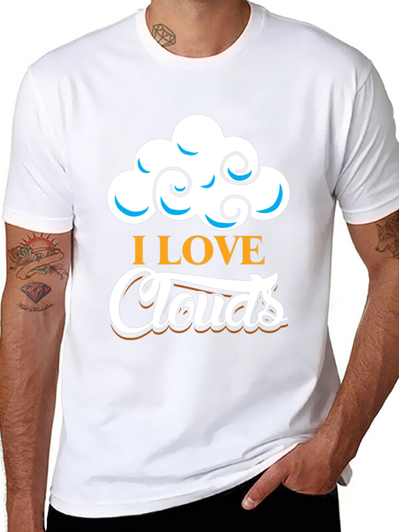I Love Clouds Graphic T-Shirt - Black Cotton Blend