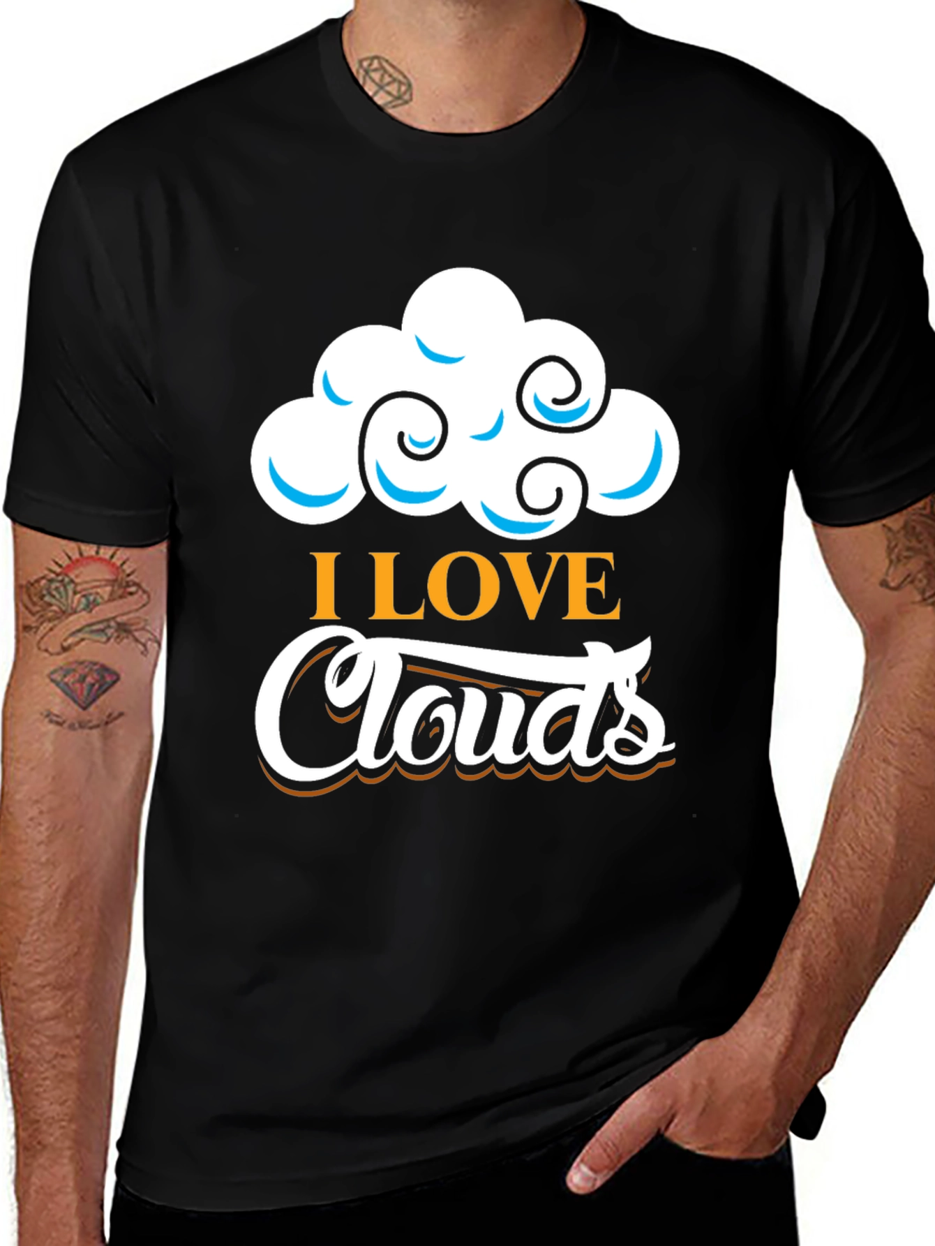 I Love Clouds Graphic T-Shirt - Black Cotton Blend