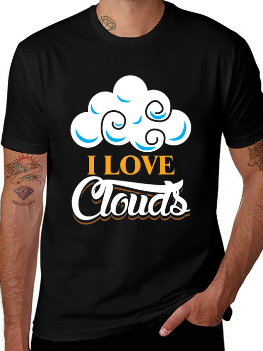 I Love Clouds Graphic T-Shirt - Black Cotton Blend