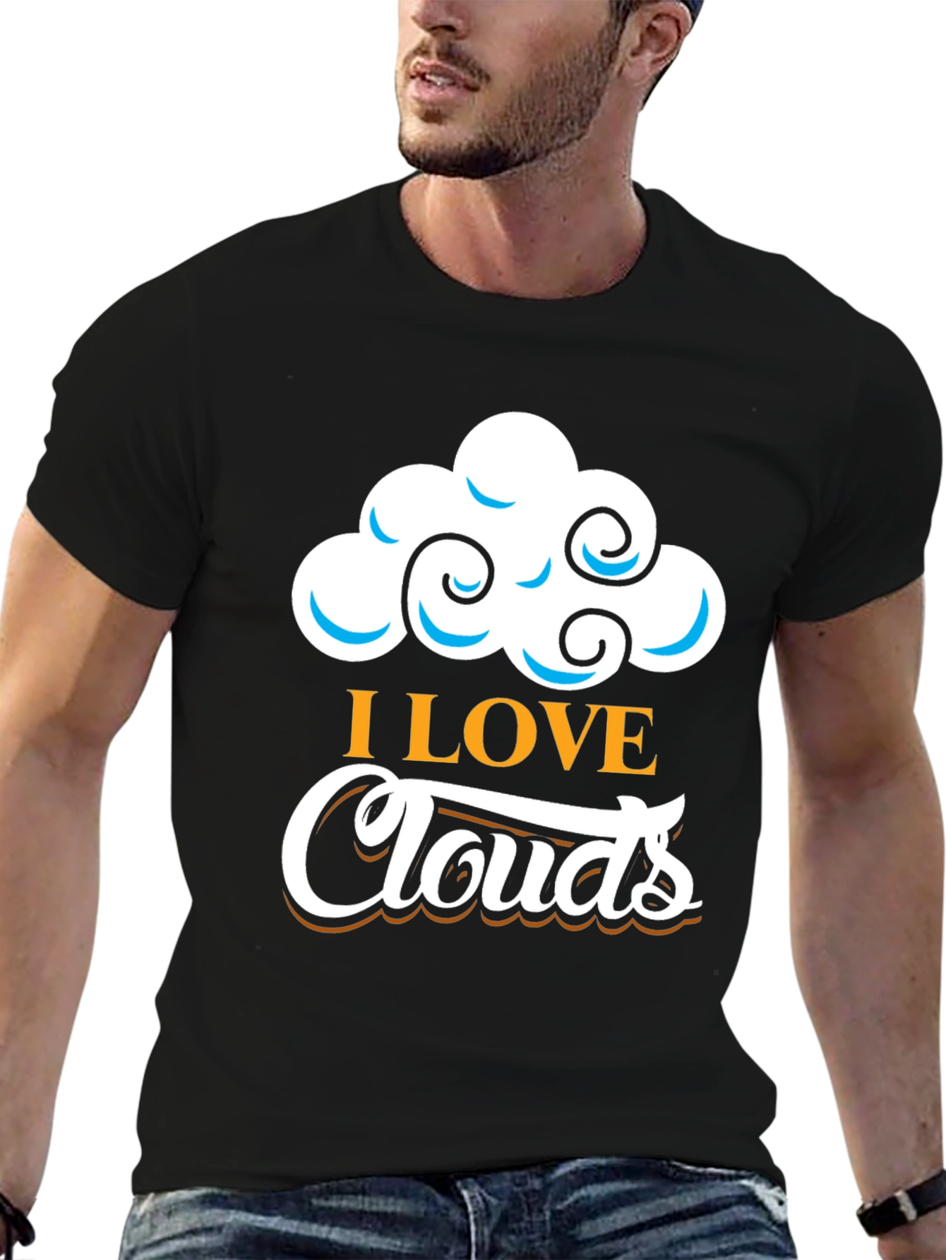 I Love Clouds Graphic T-Shirt - Black Cotton Blend