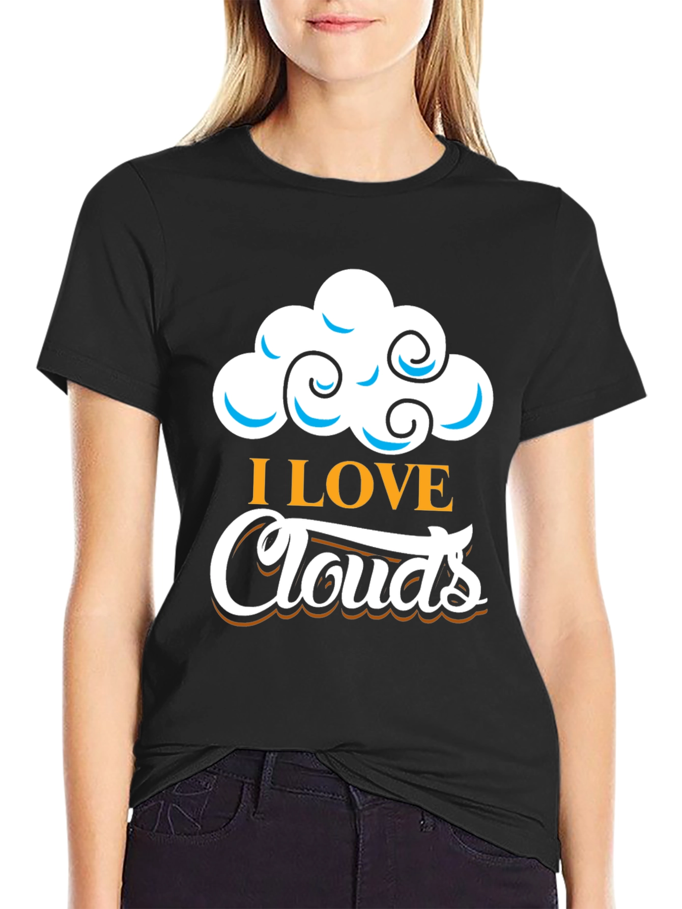 I Love Clouds Graphic T-Shirt - Black Cotton Blend