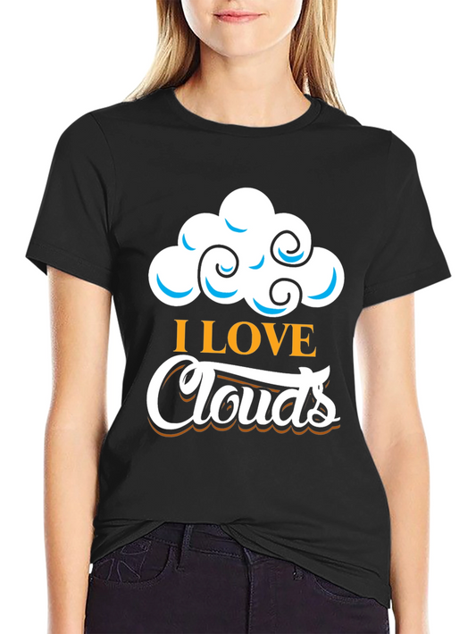 I Love Clouds Graphic T-Shirt - Black Cotton Blend
