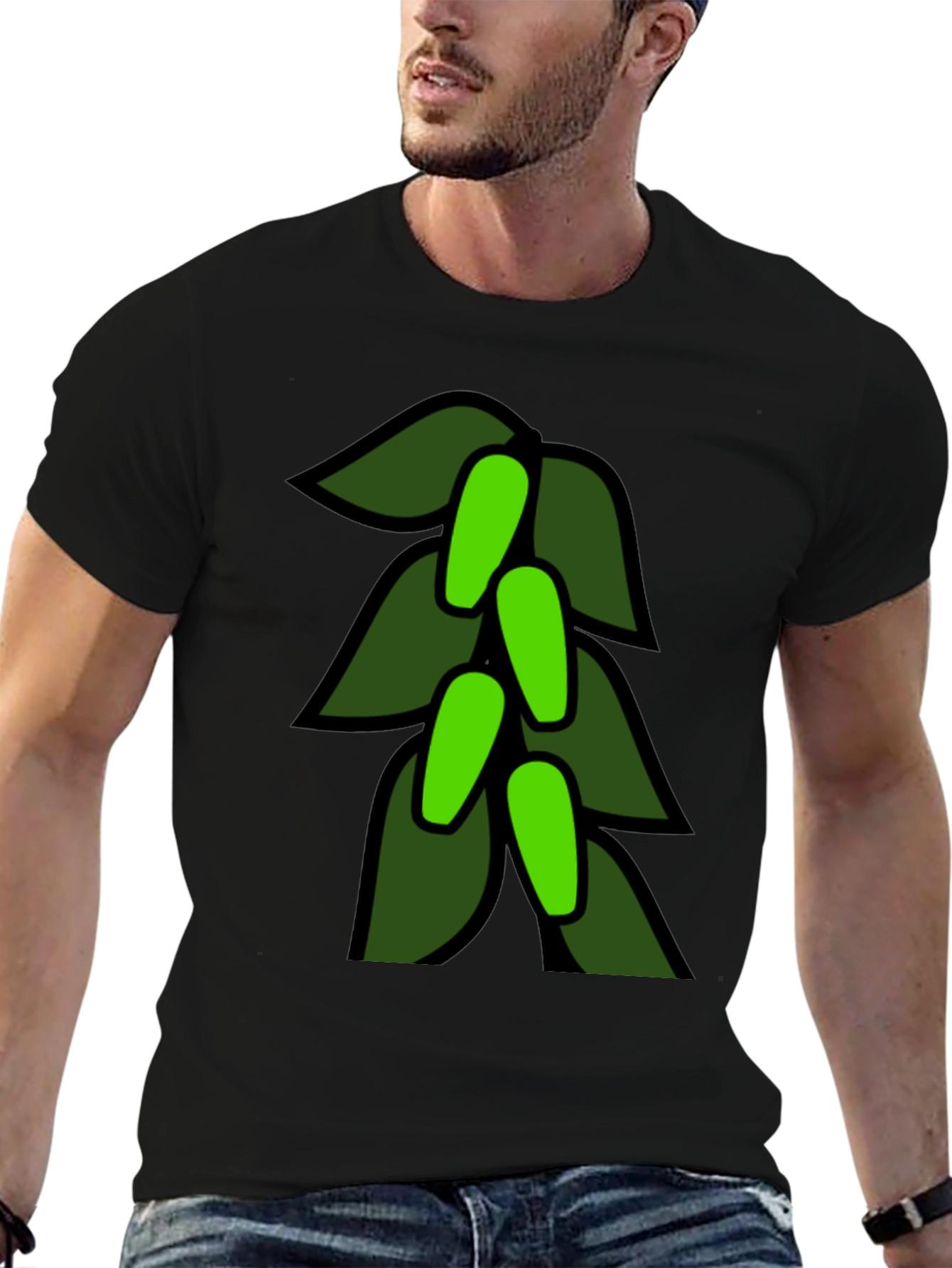 Green Leaves Black T-Shirt