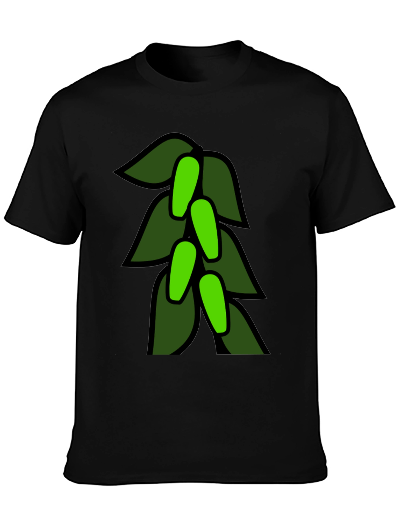 Green Leaves Black T-Shirt