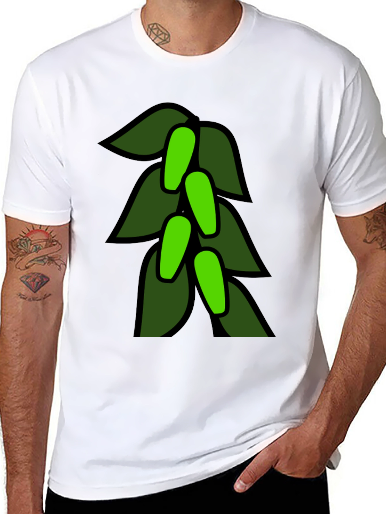 Green Leaves Black T-Shirt