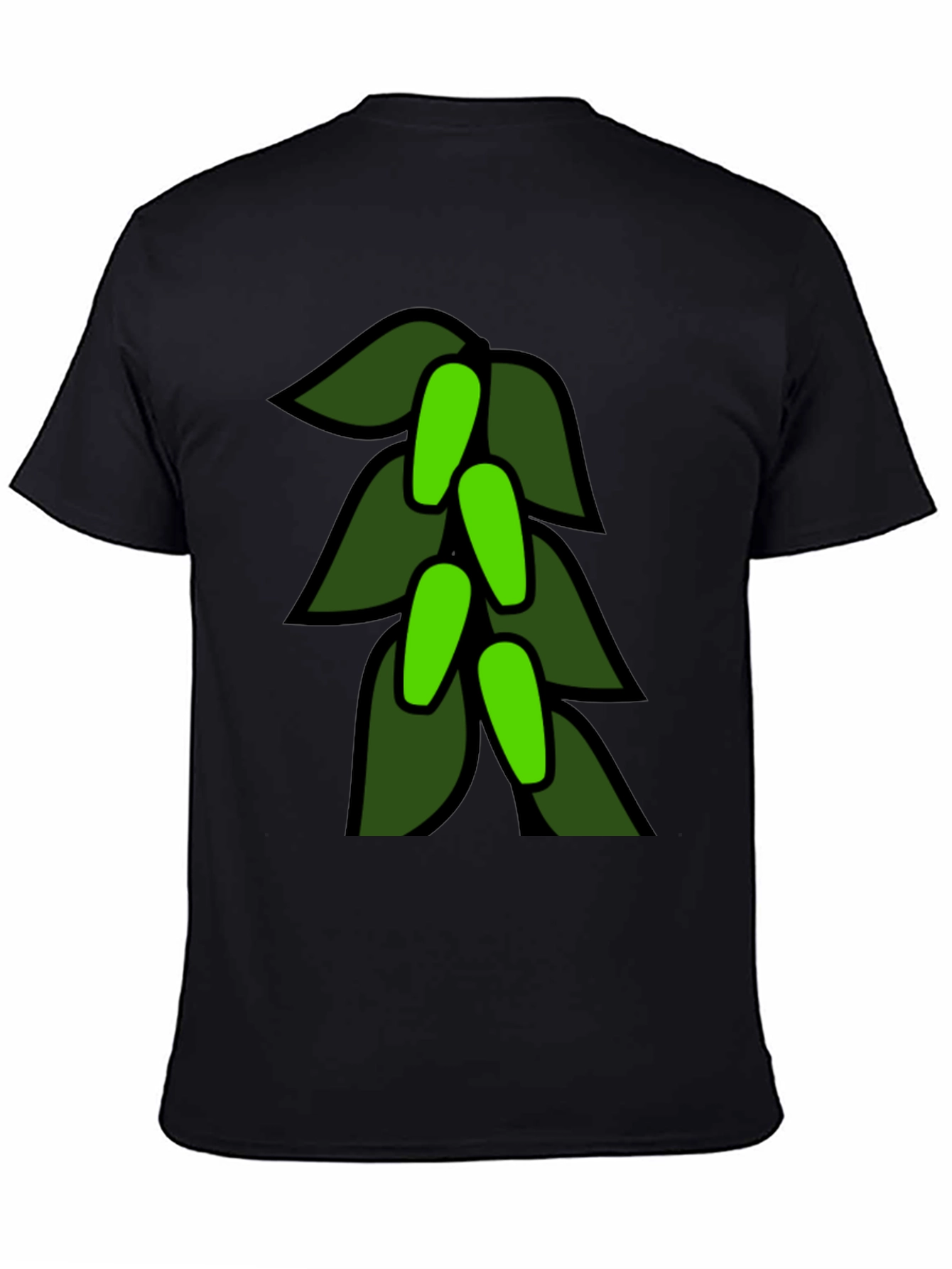 Green Leaves Black T-Shirt