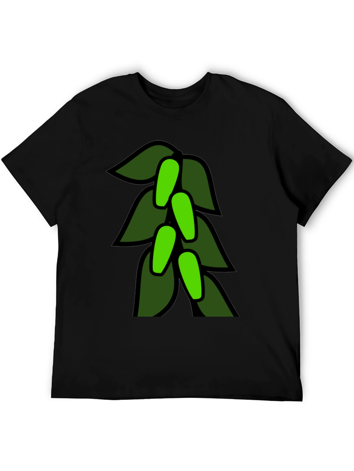 Green Leaves Black T-Shirt