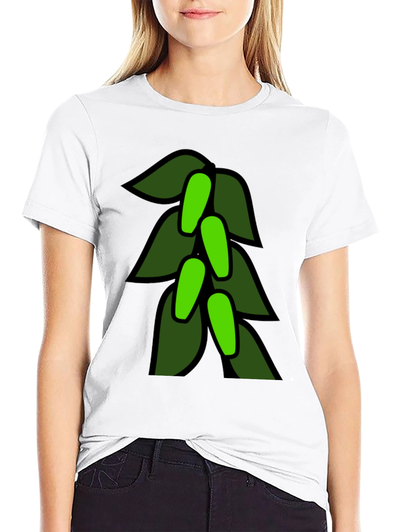 Green Leaves Black T-Shirt
