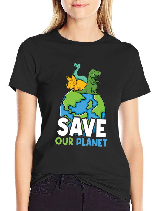 Save Our Planet Dinosaur Graphic T-Shirt