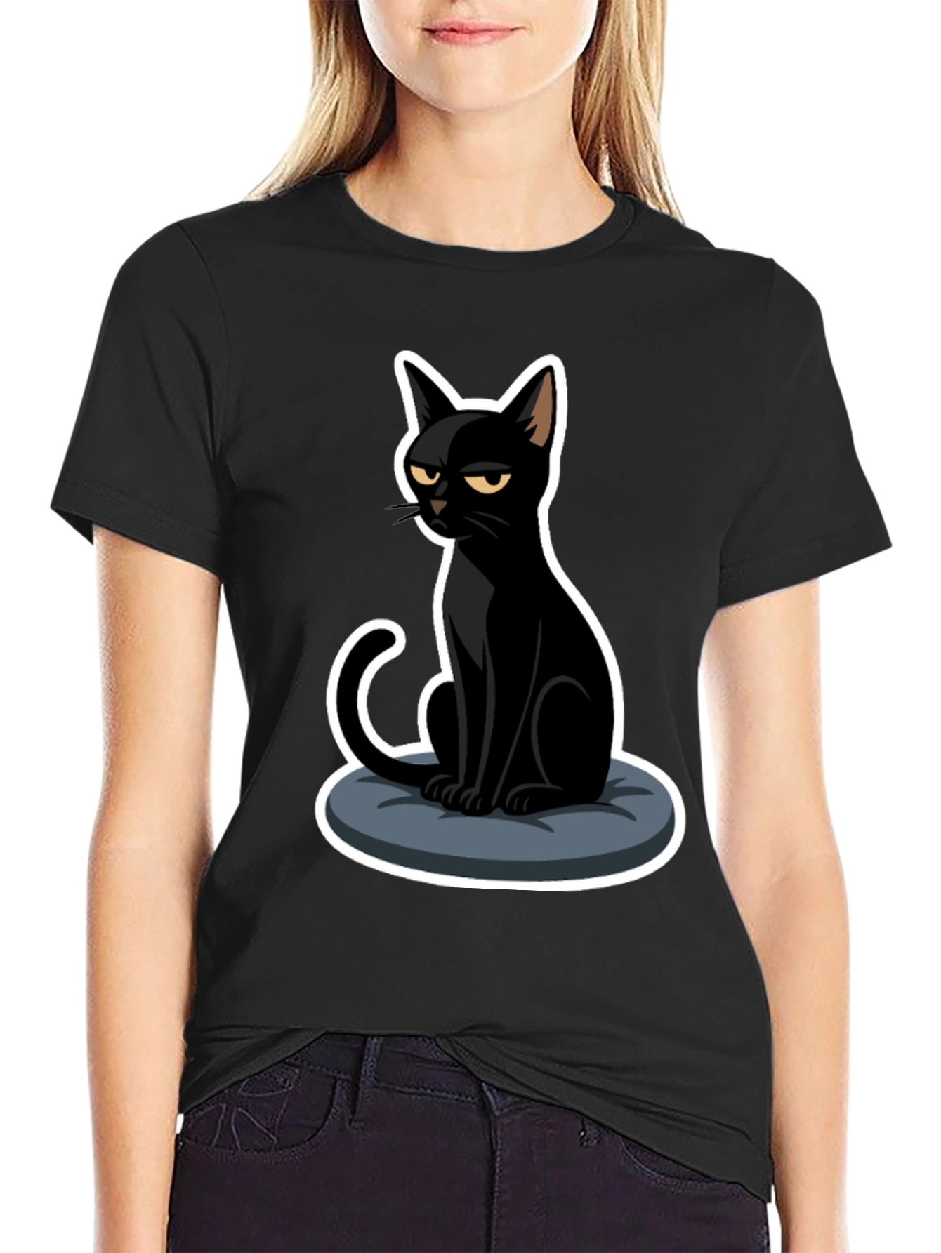 Grumpy Black Cat T-Shirt - Soft Cotton Tee