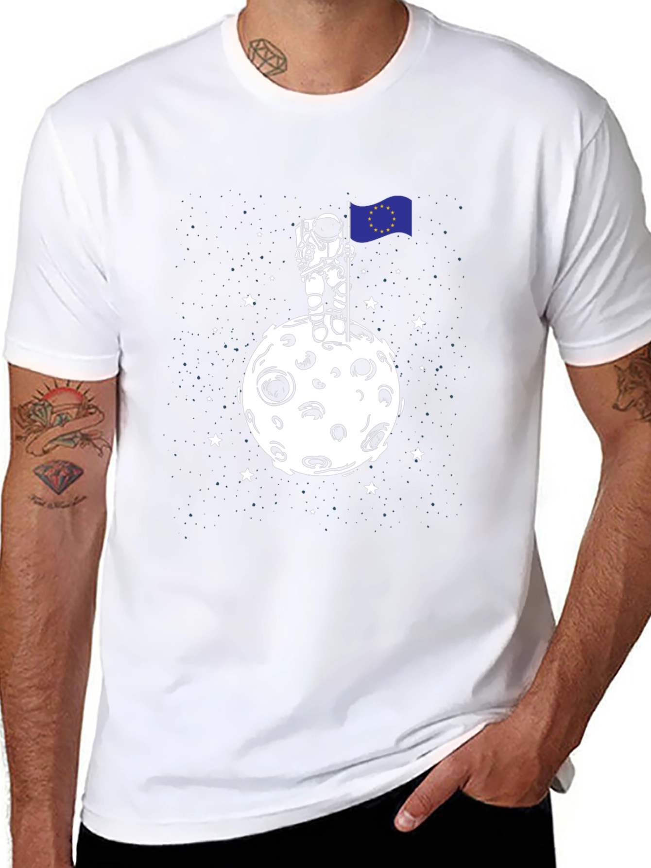 Astronaut EU Flag Moon T-Shirt - Space Graphic Tee