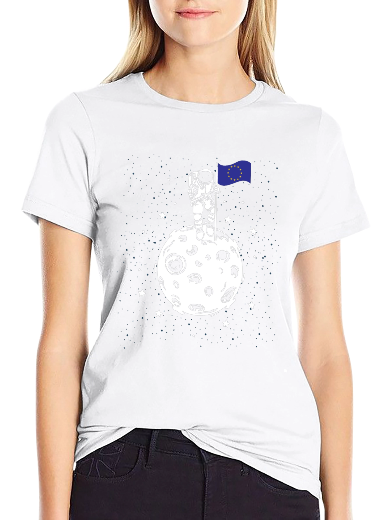 Astronaut EU Flag Moon T-Shirt - Space Graphic Tee