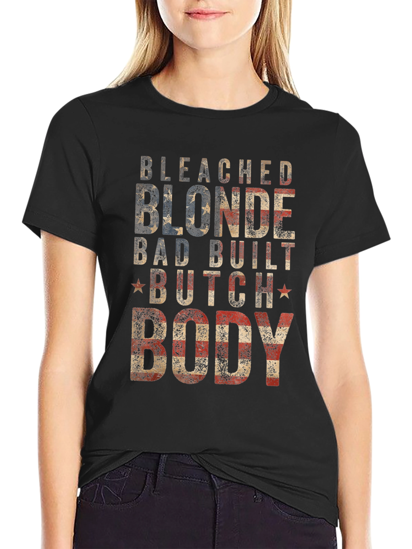 Bleached Blonde Body Graphic Tee - Patriotic USA T-Shirt