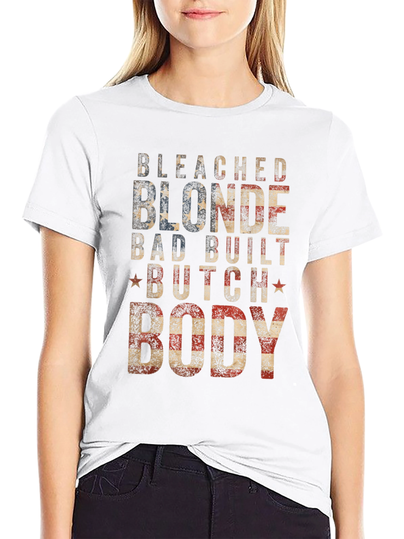Bleached Blonde Body Graphic Tee - Patriotic USA T-Shirt