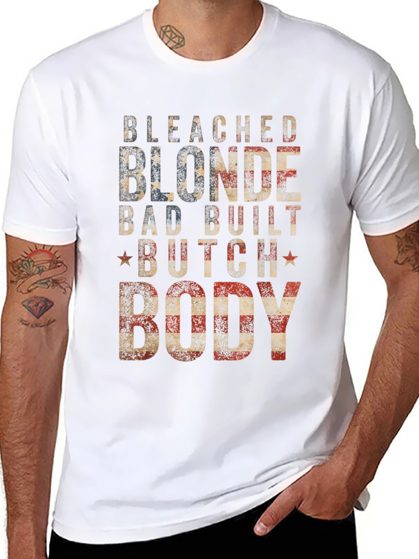Bleached Blonde Body Graphic Tee - Patriotic USA T-Shirt