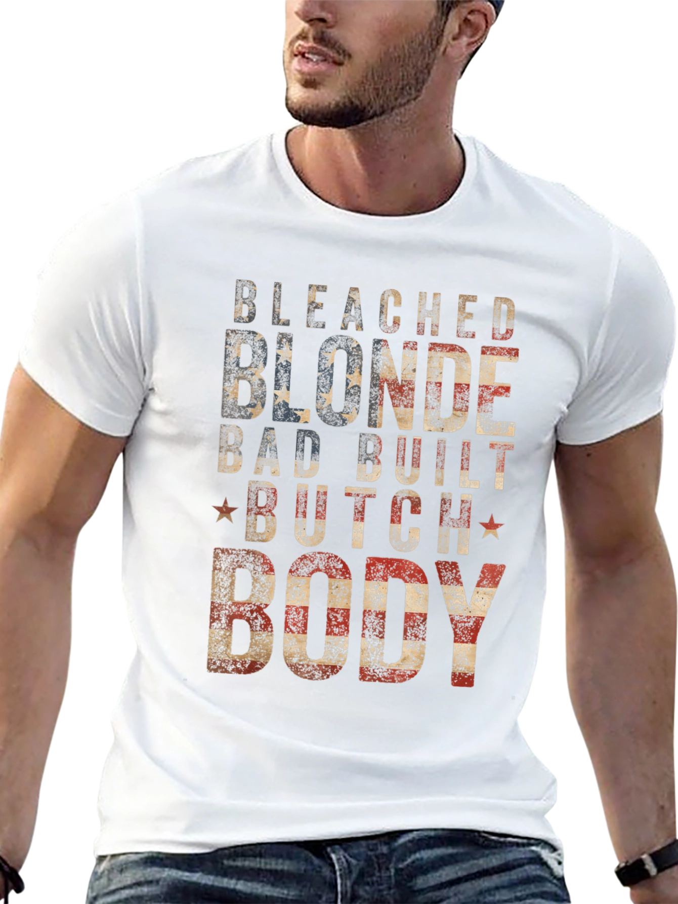 Bleached Blonde Body Graphic Tee - Patriotic USA T-Shirt