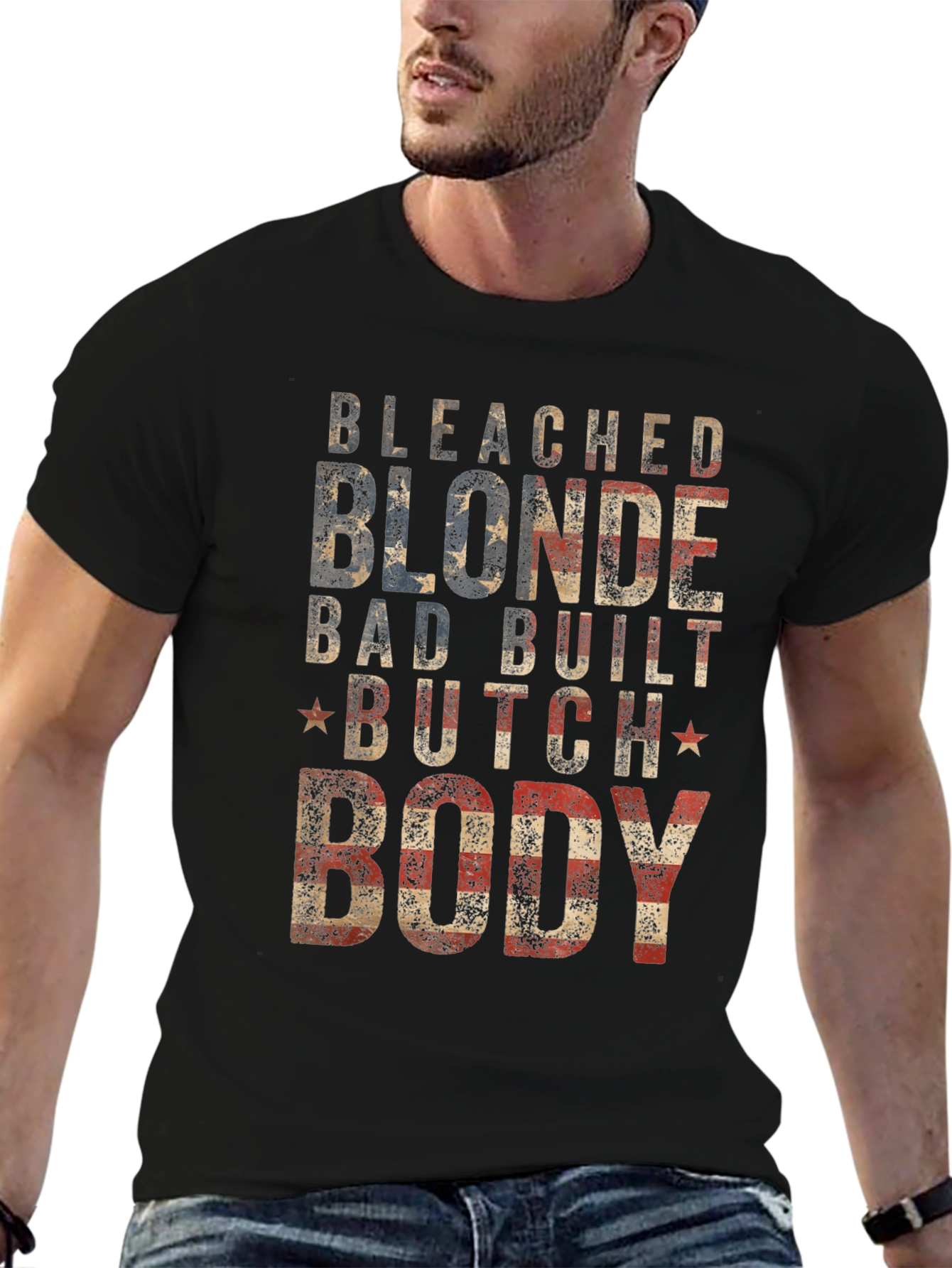Bleached Blonde Body Graphic Tee - Patriotic USA T-Shirt