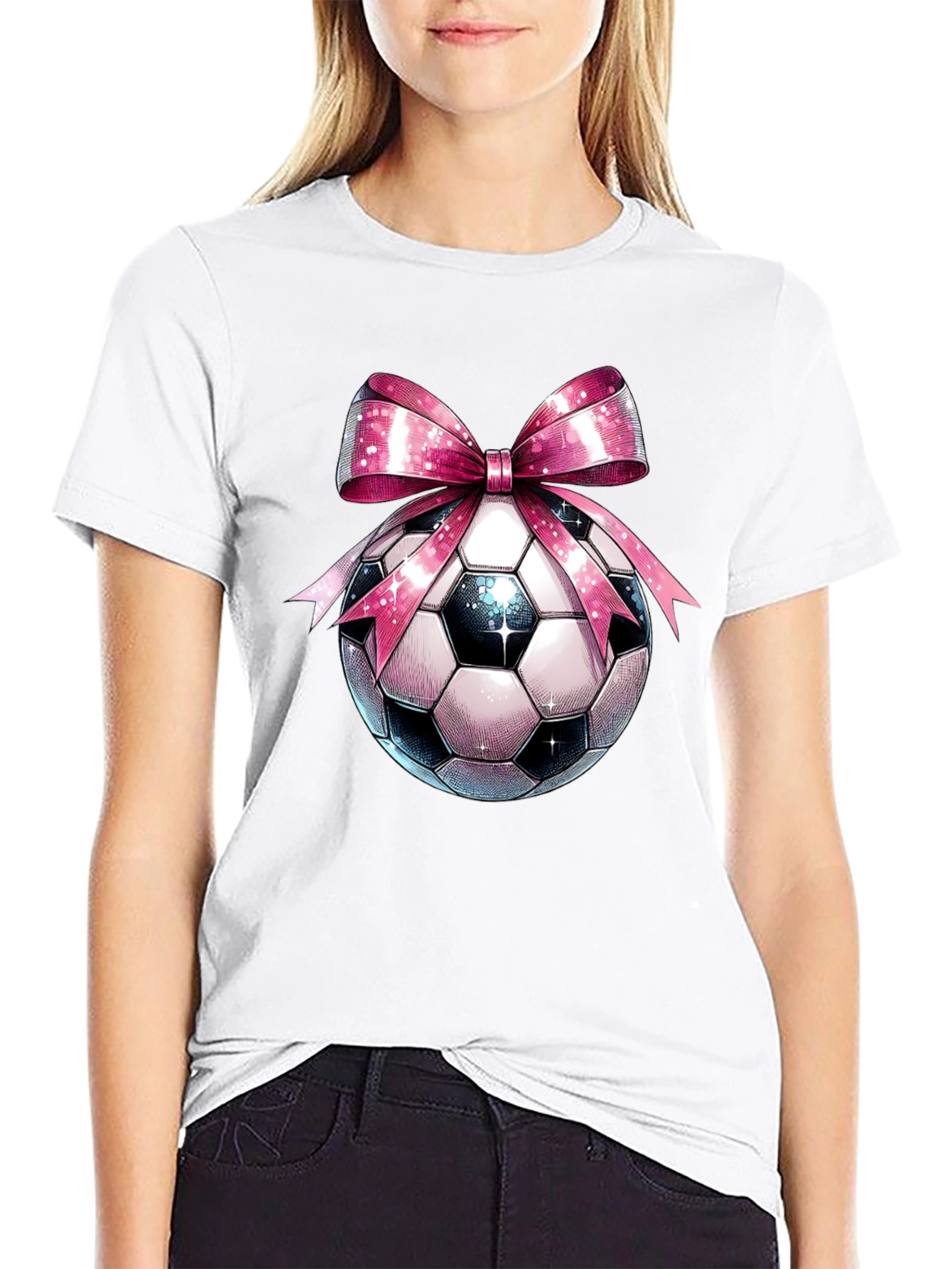 Soccer Ball Pink Bow T-Shirt