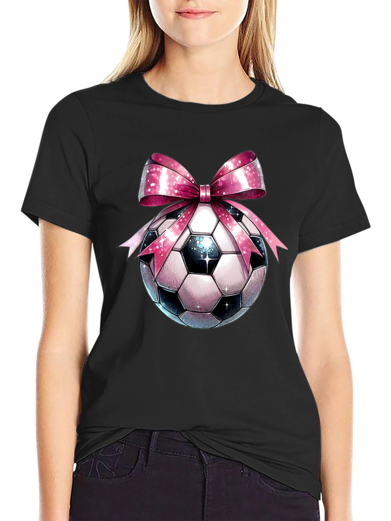 Soccer Ball Pink Bow T-Shirt