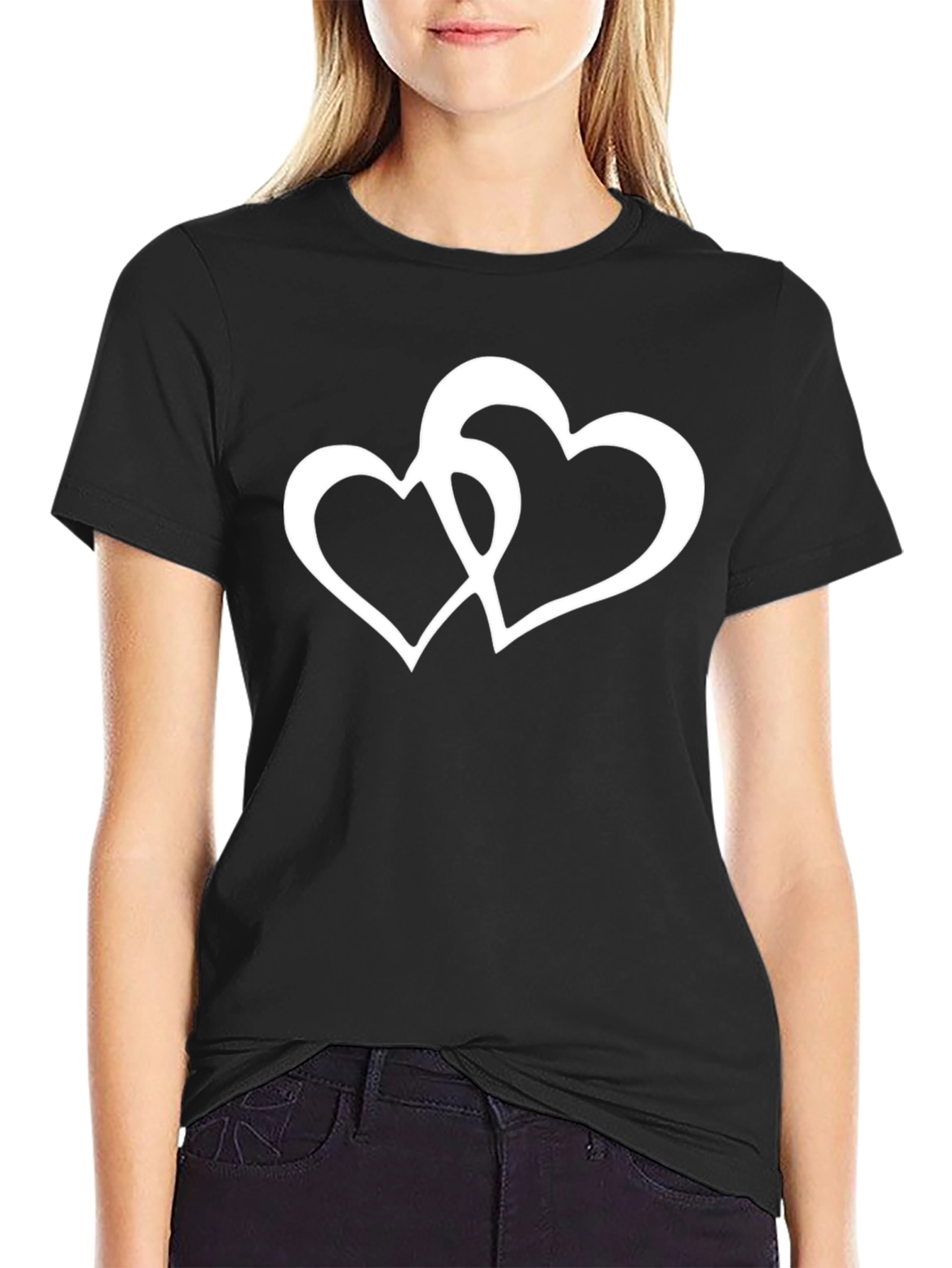 Black T-Shirt with Two Hearts Design