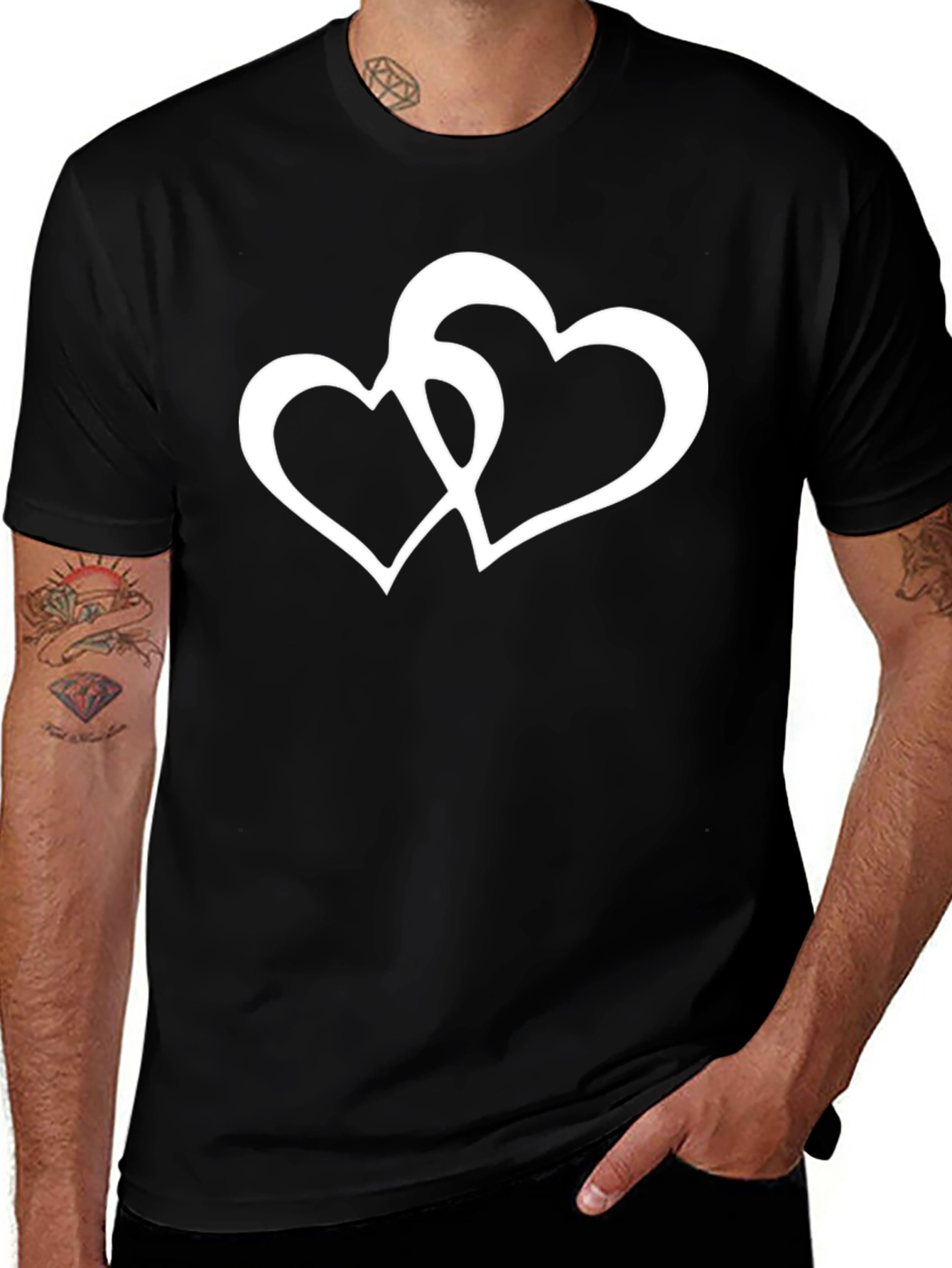 Black T-Shirt with Two Hearts Design