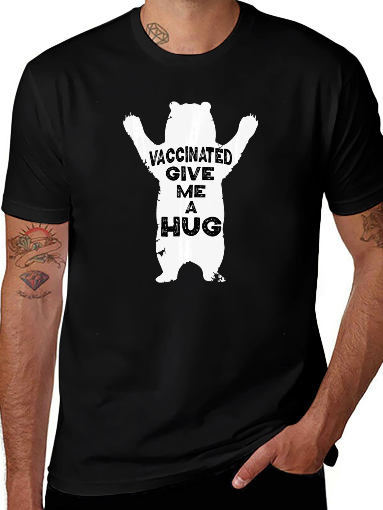 Vaccinated Give Me A Hug Bear Graphic Tee